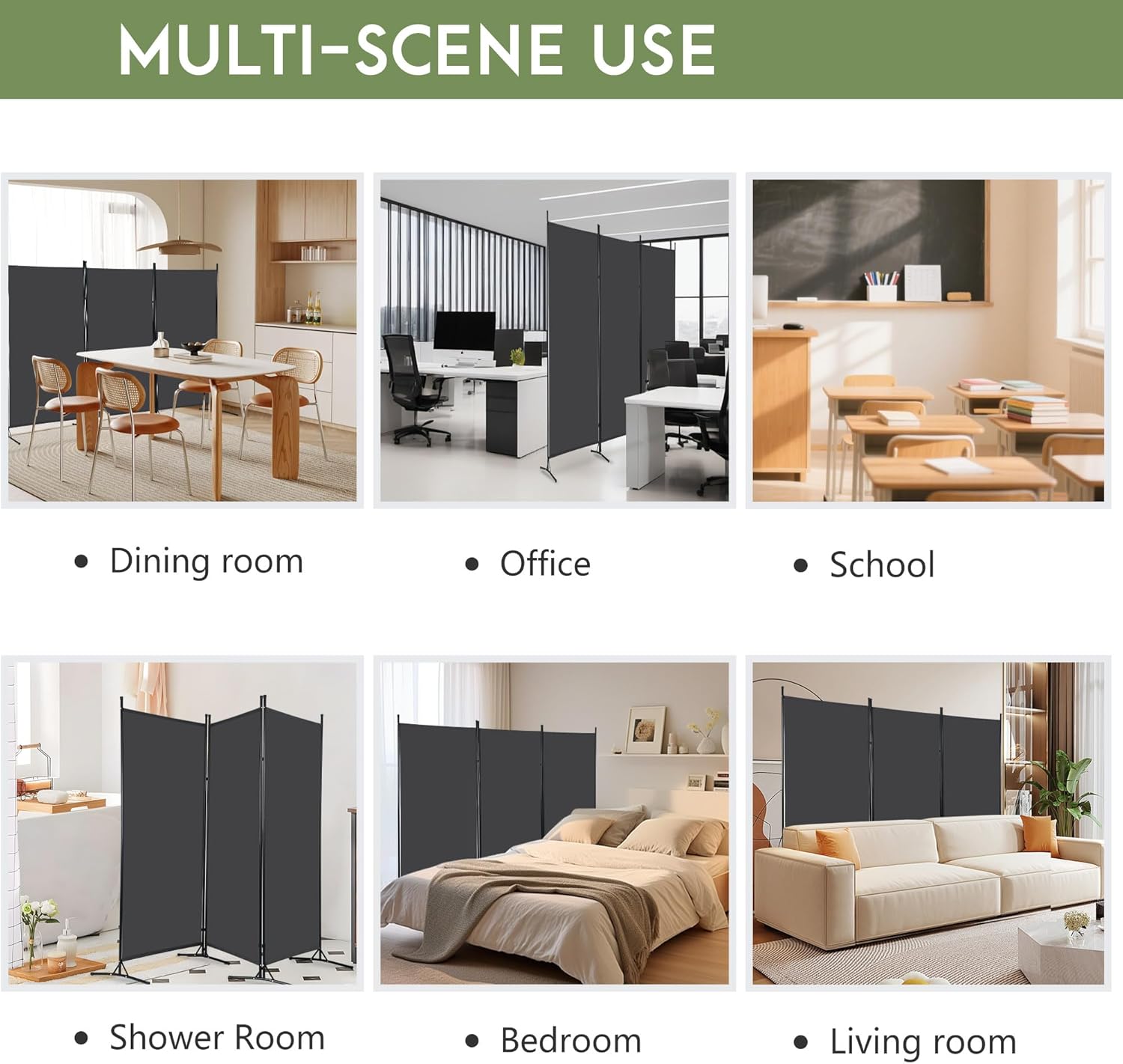 Grey 3-Panel Room Divider 102" x 70"