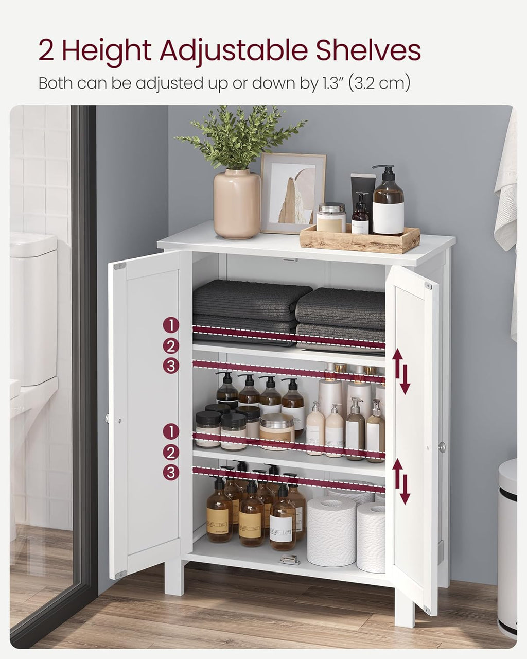 White Floor Storage Cabinet with Adjustable Shelves