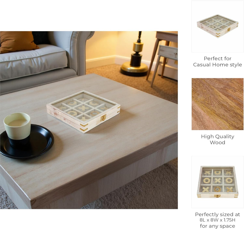 Wooden Tic Tac Toe Game 8" with Glass Lid