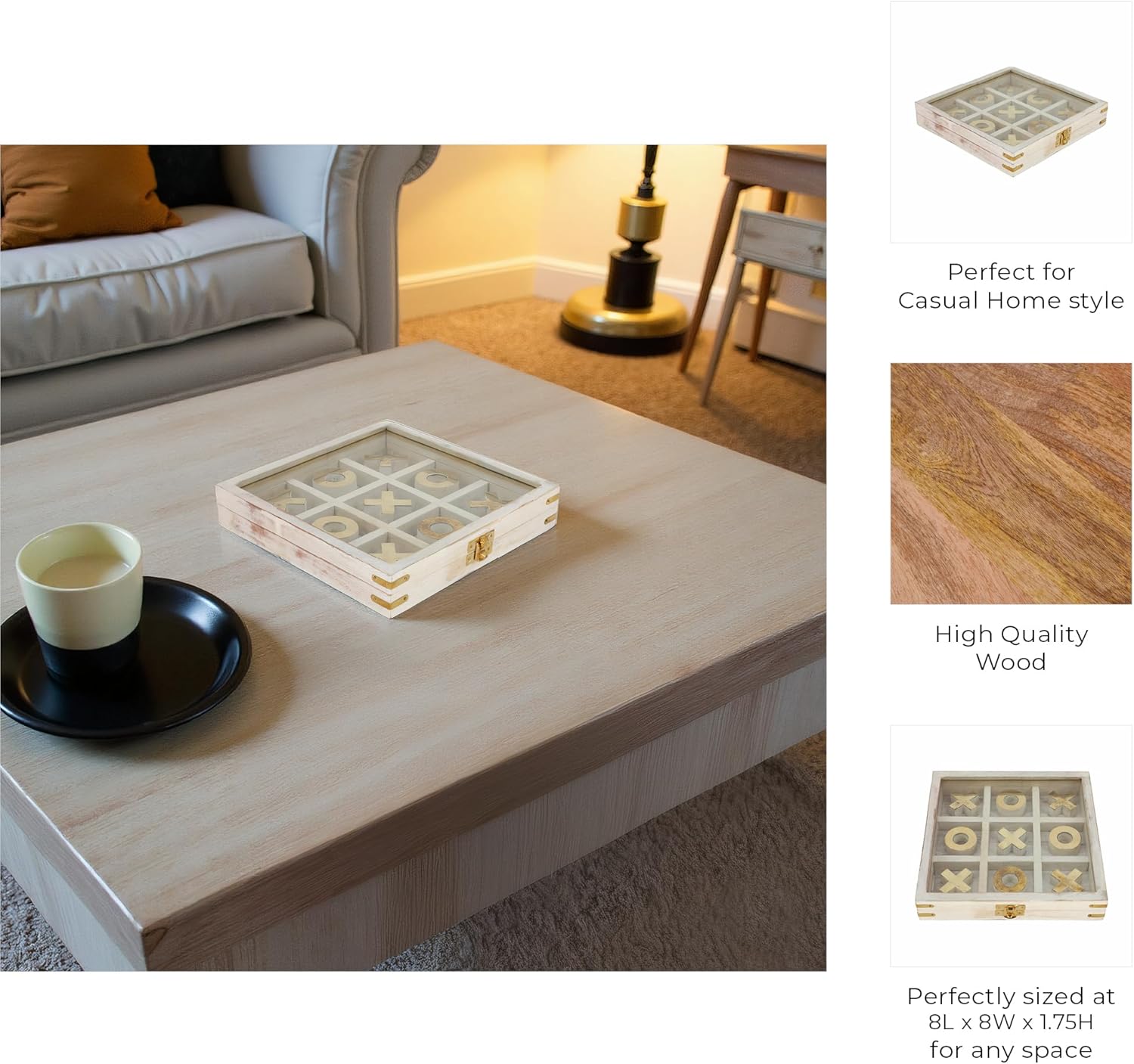 Wooden Tic Tac Toe Game 8" with Glass Lid