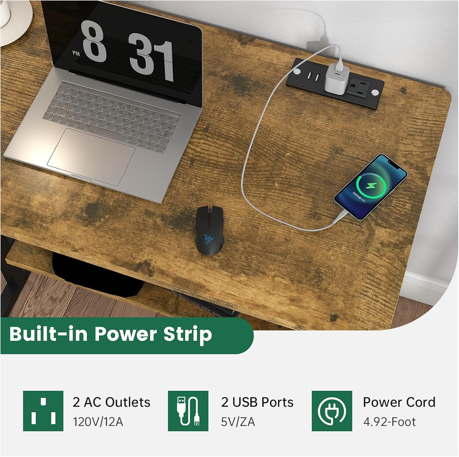 Small Standing Desk with Charging Station 31.5"x15.7"