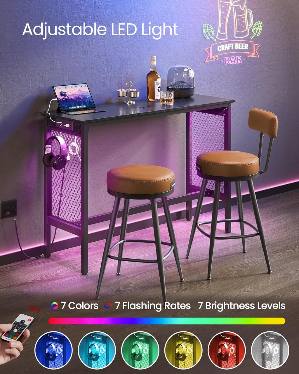 47.2" Tall Bar Table with Power Outlets