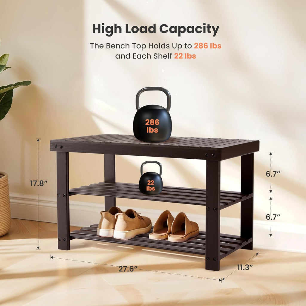 3-Tier Bamboo Shoe Rack Bench 11.3"x27.6"