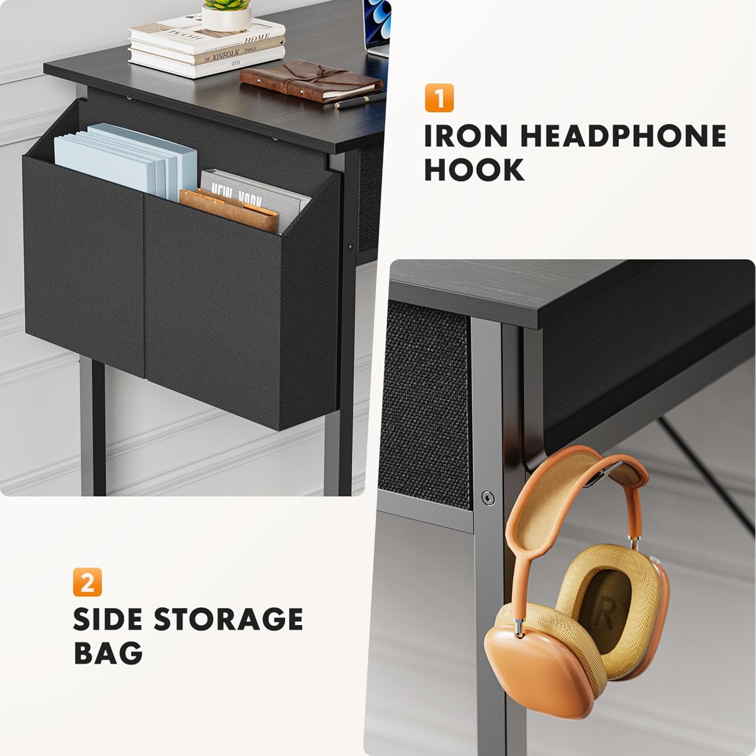 Small Desk with Fabric Drawers - Black