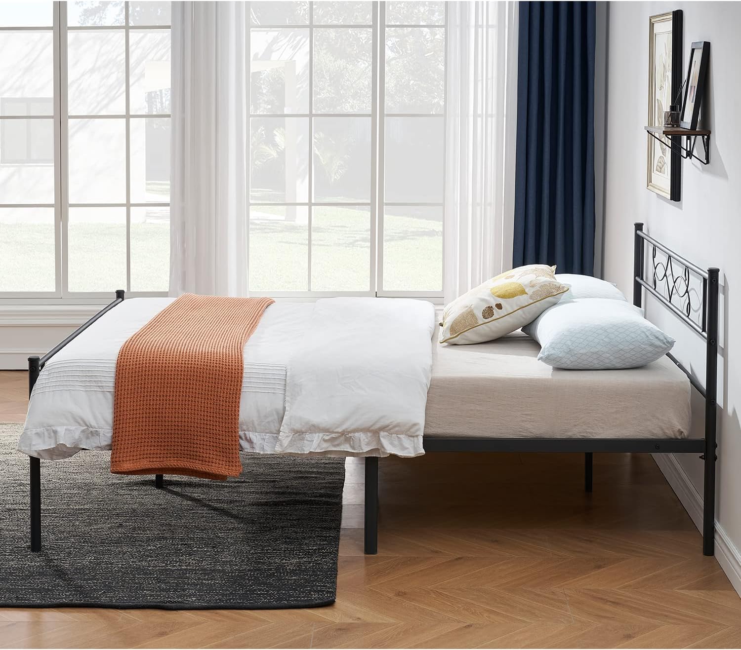 Twin Size Metal Platform Bed Frame with Headboard