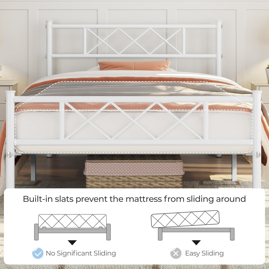 Twin Size Metal Platform Bed Frame with Headboard