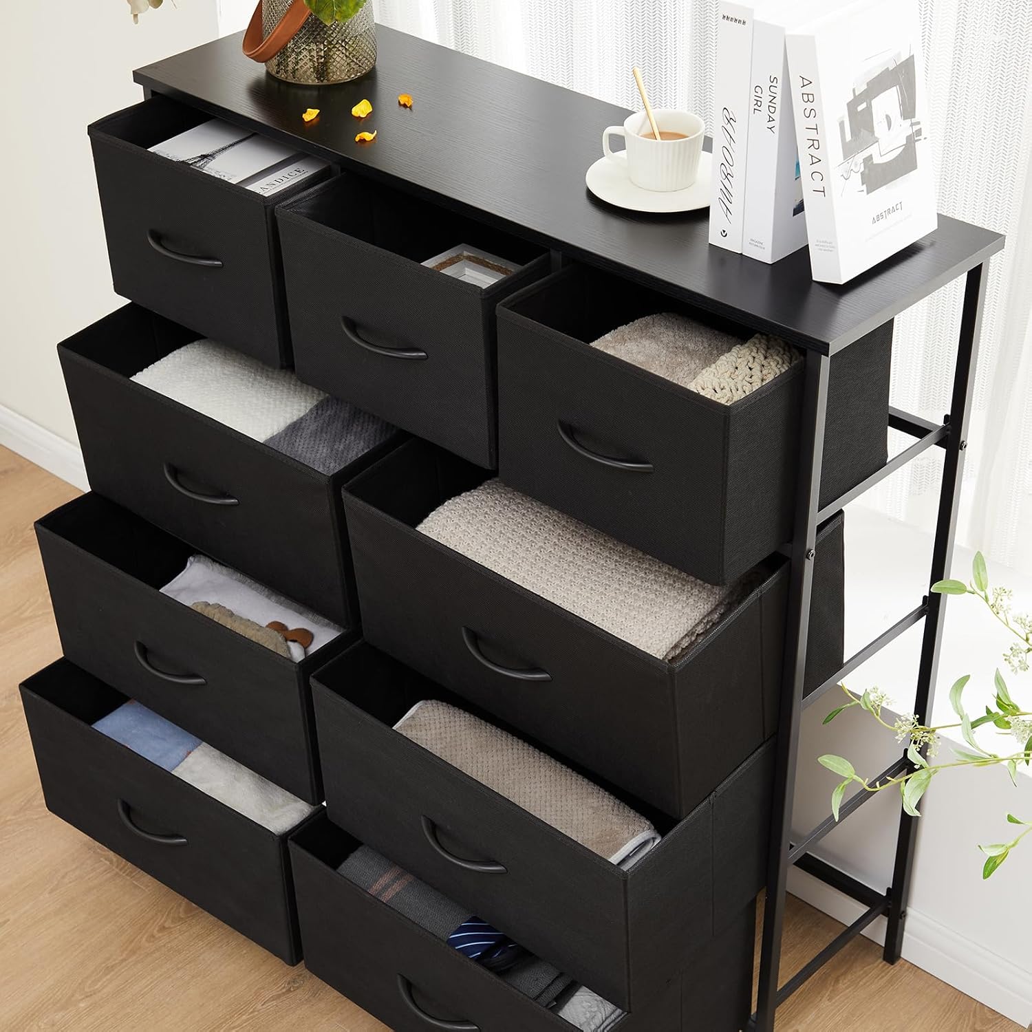 9-Drawer Dresser with Fabric Bins