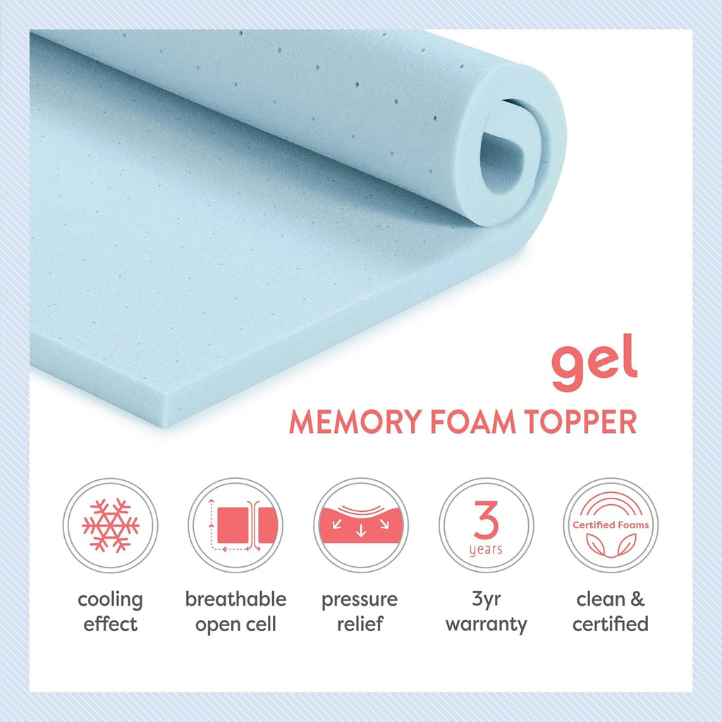 Full Size Gel Memory Foam Mattress Topper