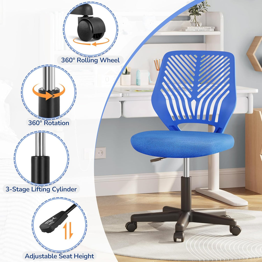 Blue Low-Back Study Chair with Adjustable Height