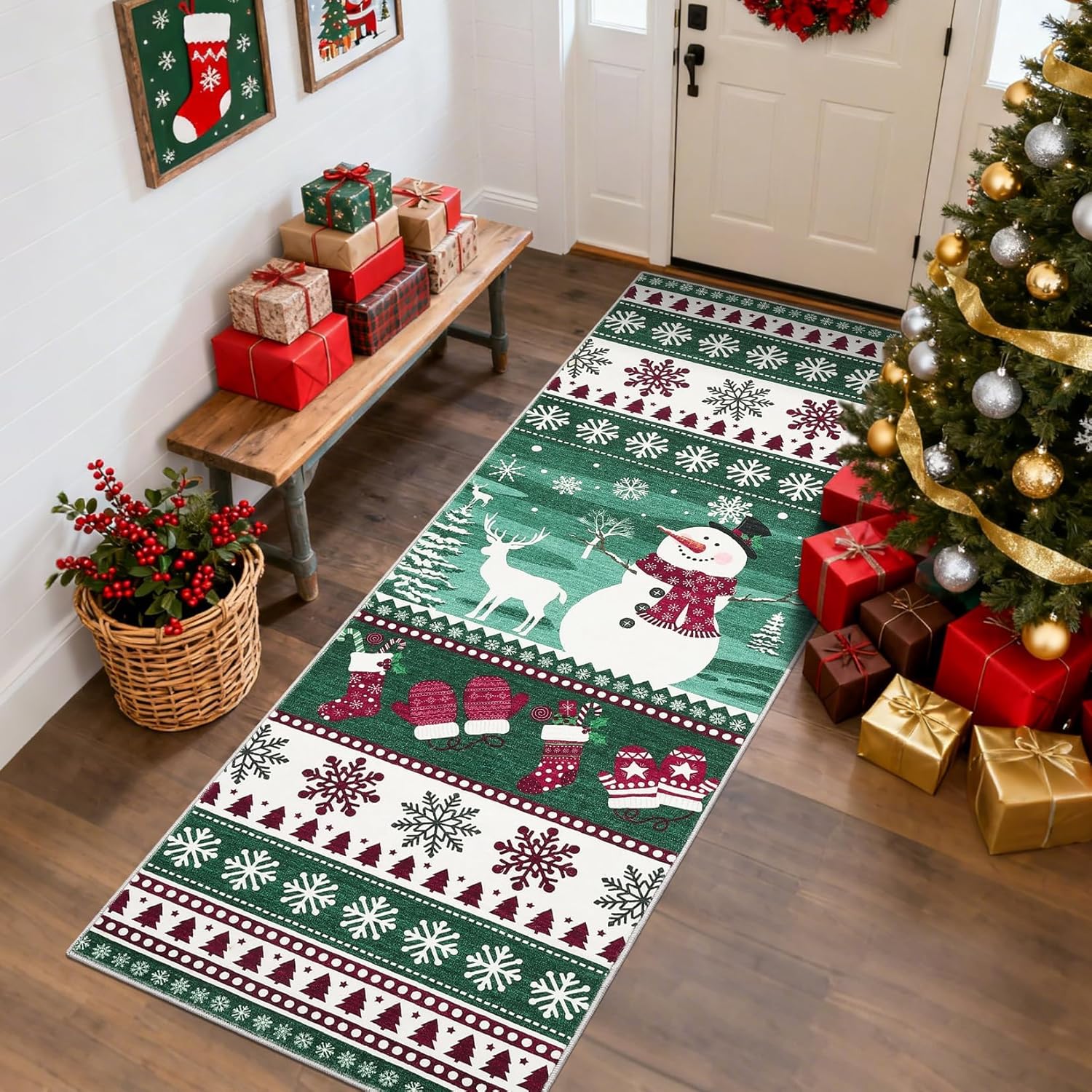 2x6 Christmas Kitchen Rug with Snowman Print