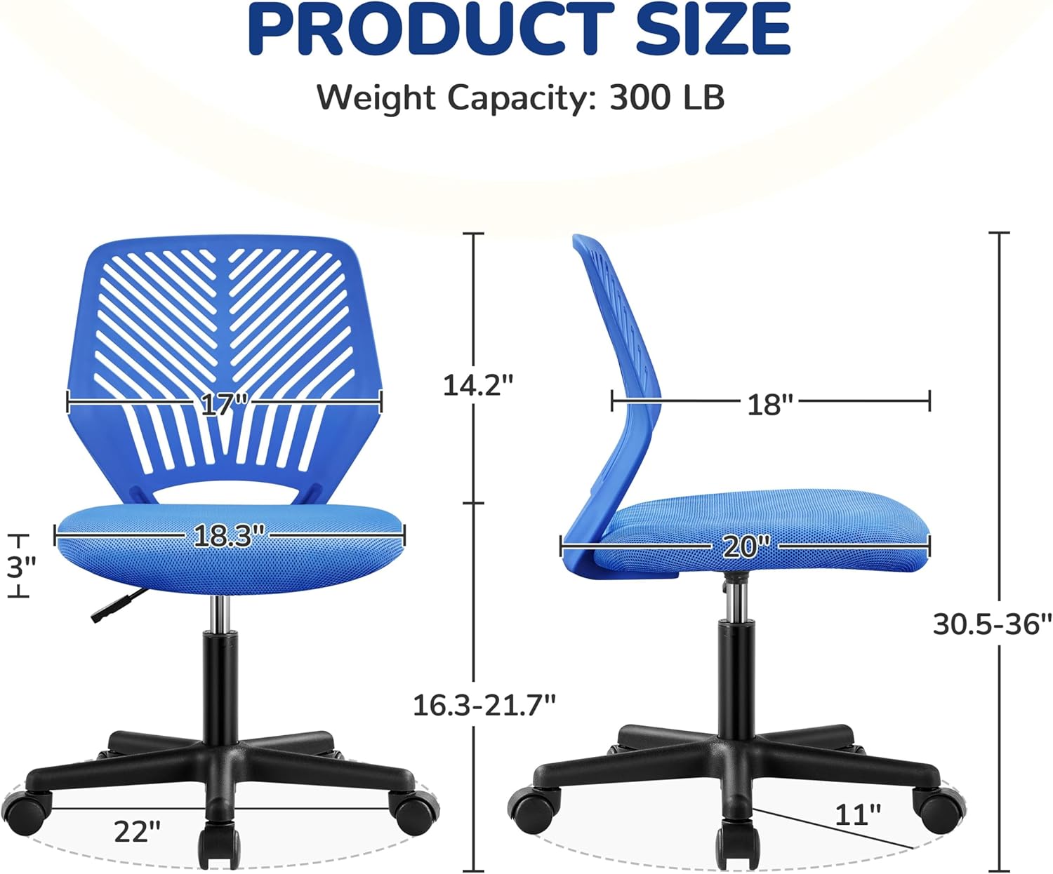 Blue Low-Back Study Chair with Adjustable Height