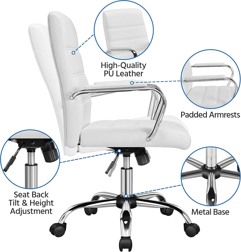 Office Desk Chair with Lumbar Support, White