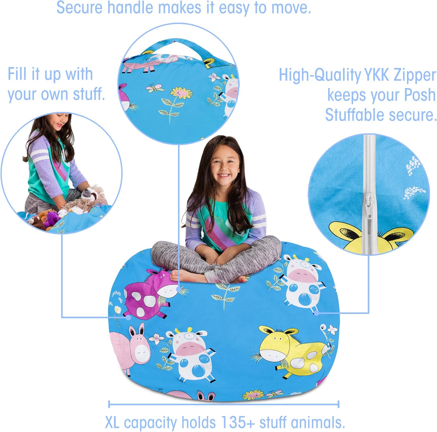 Kids Stuffed Animal Storage Bean Bag Cover X-Large