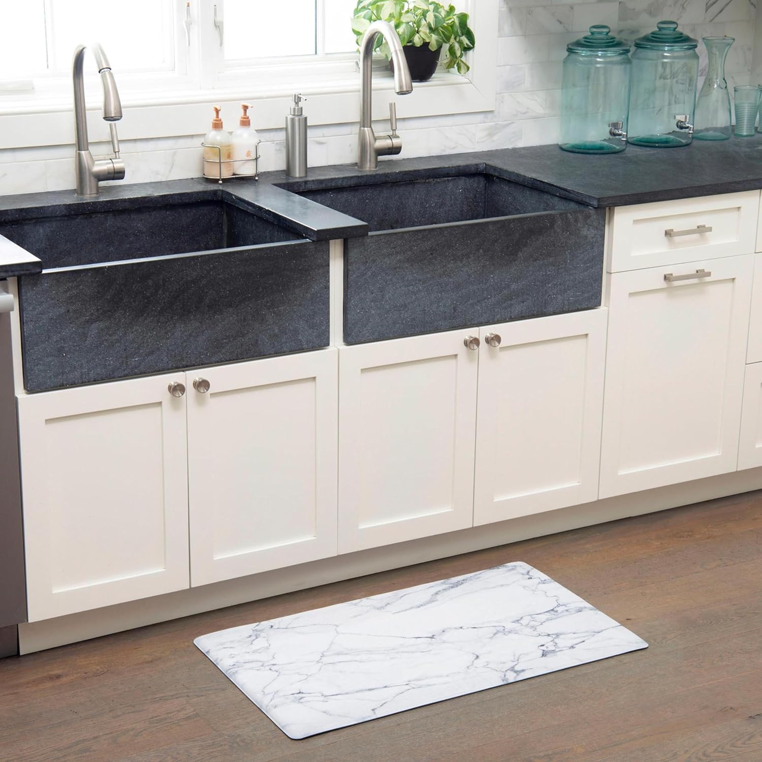 Marble White Anti Fatigue Kitchen Mat 18"x30"