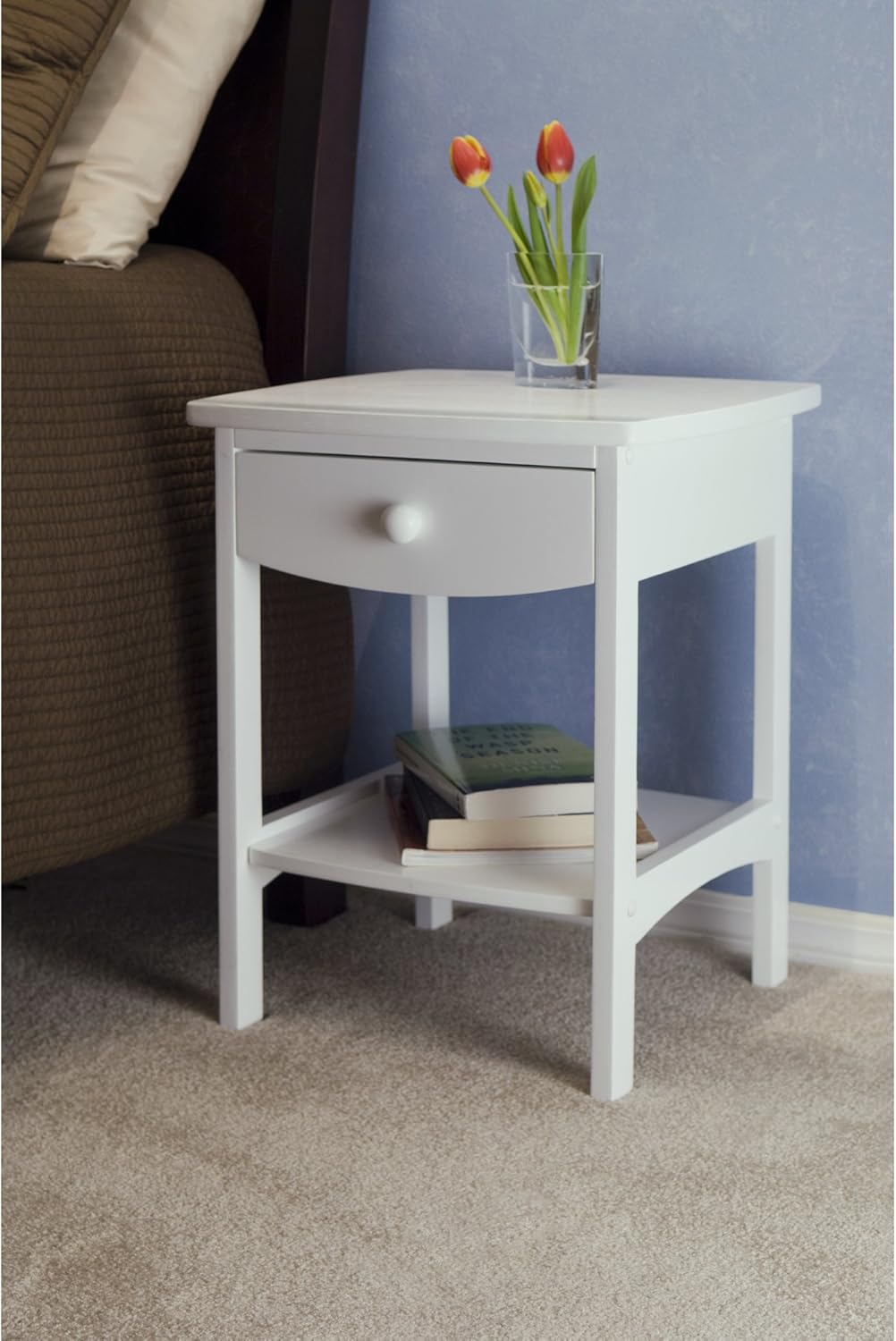 White Accent Table with Drawer and Shelf