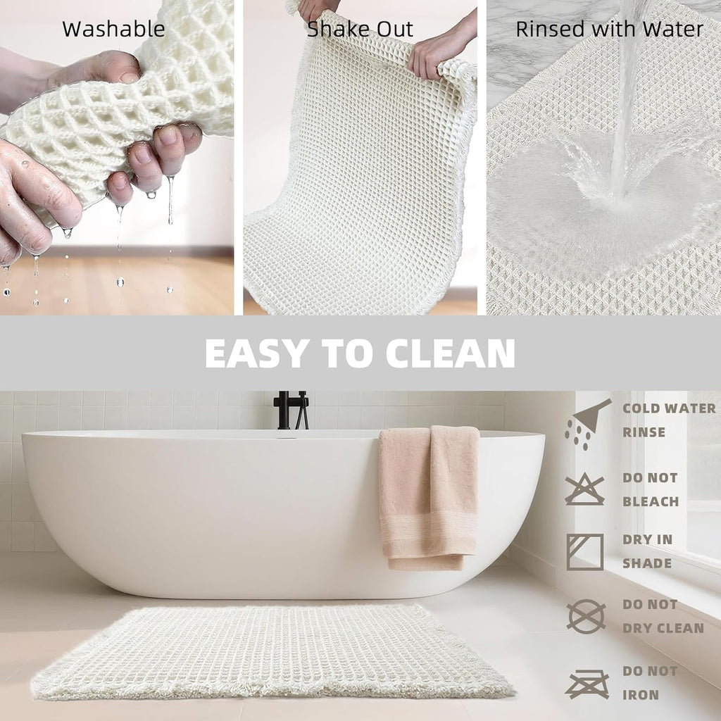 Set of 2 Cream Waffle Bathroom Rugs 17"x24" + 18"x30"