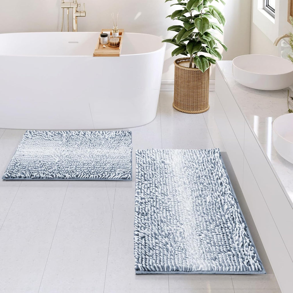 Ombre Blue Bathroom Rugs Set 17"x24" + 20"x32"