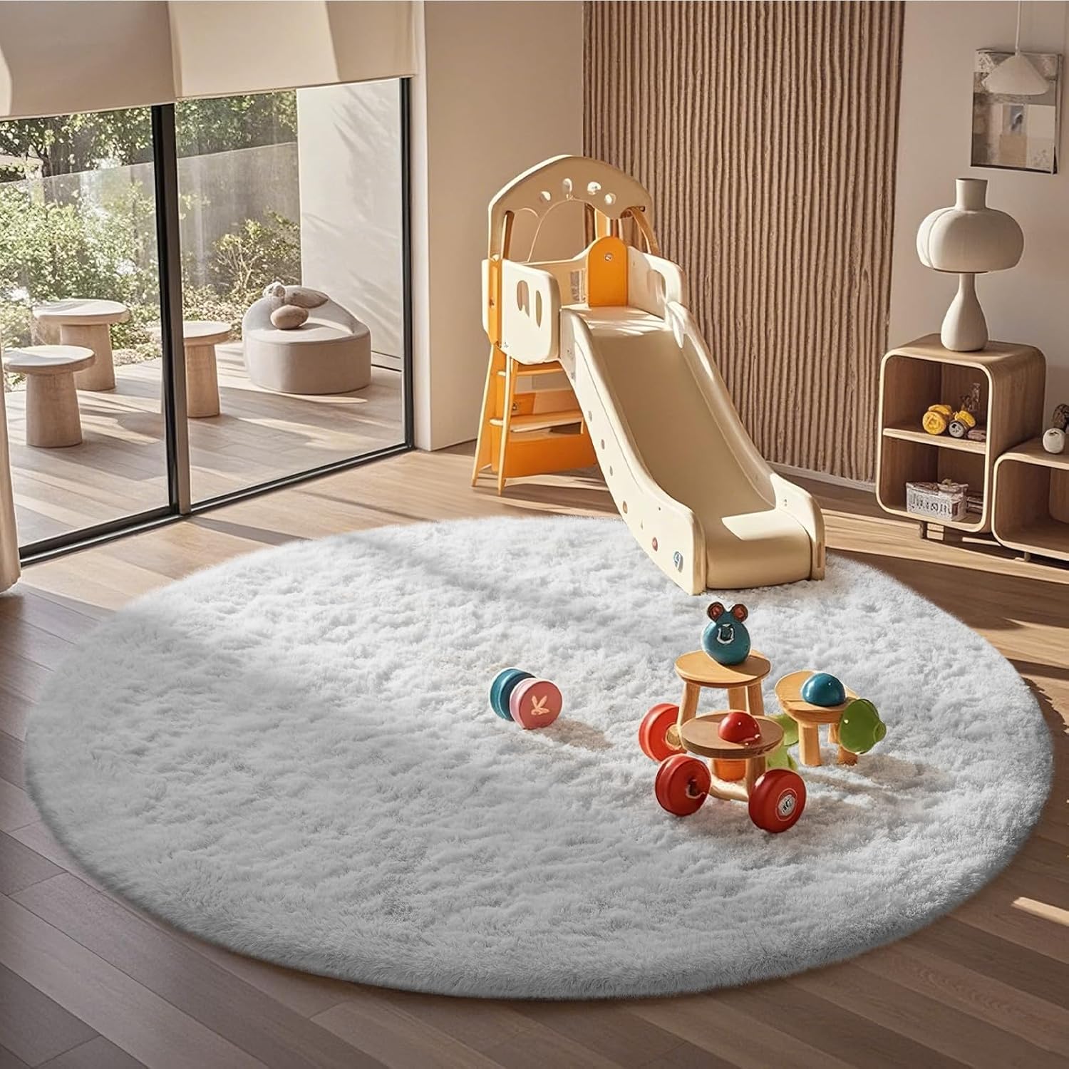 6Ft Round White Area Rug