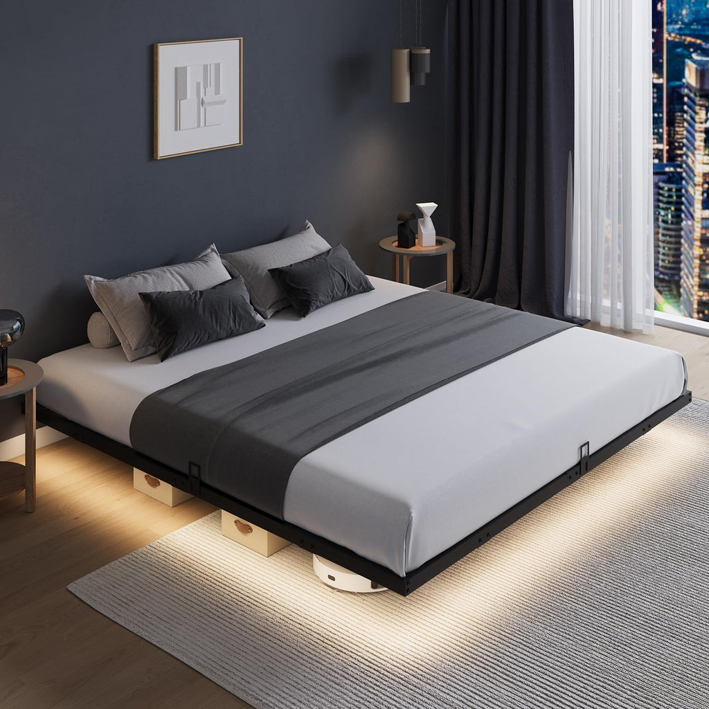 King Size Floating Bed Frame with LED Lights