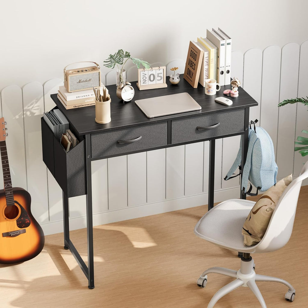 Small Desk with Fabric Drawers - Black