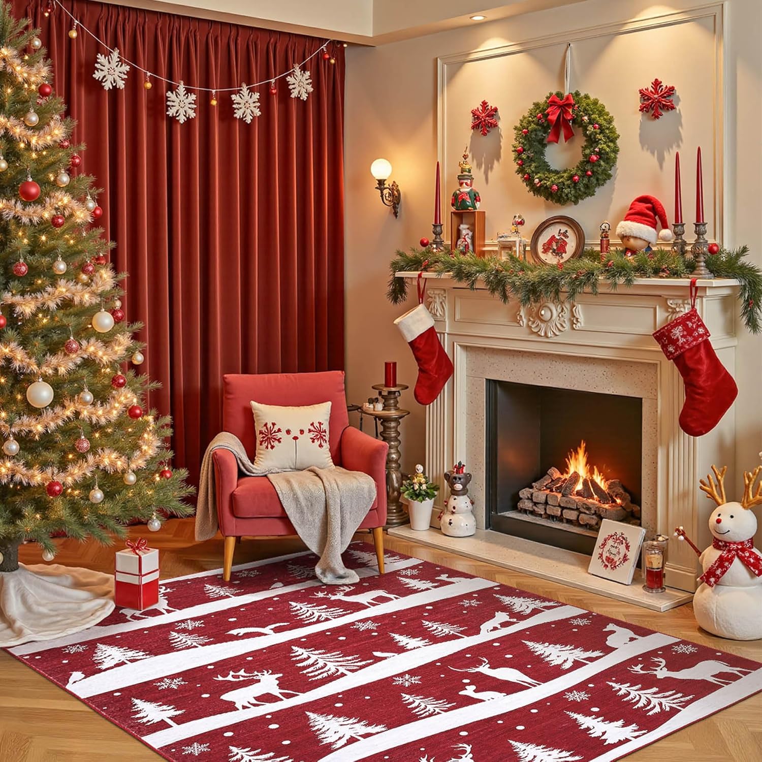 5x7 Area Rug with Christmas Design