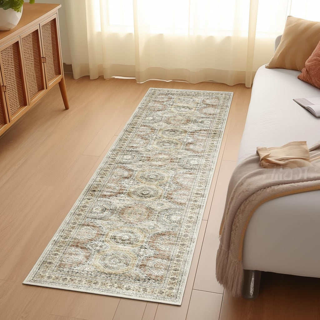 2x6 Washable Runner Rug in Brown/Pink