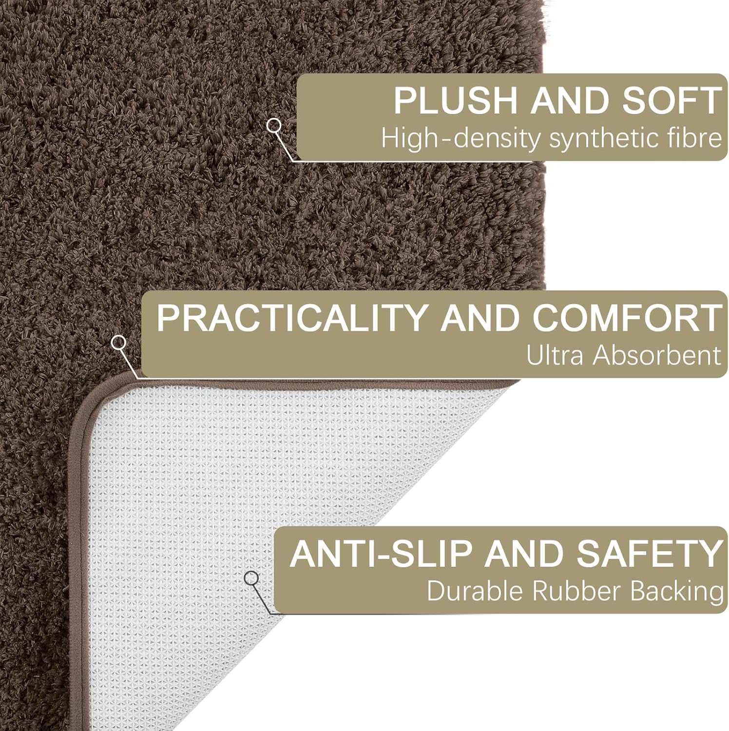 Long Bathroom Runner Rug 24"x60" Deep Brown