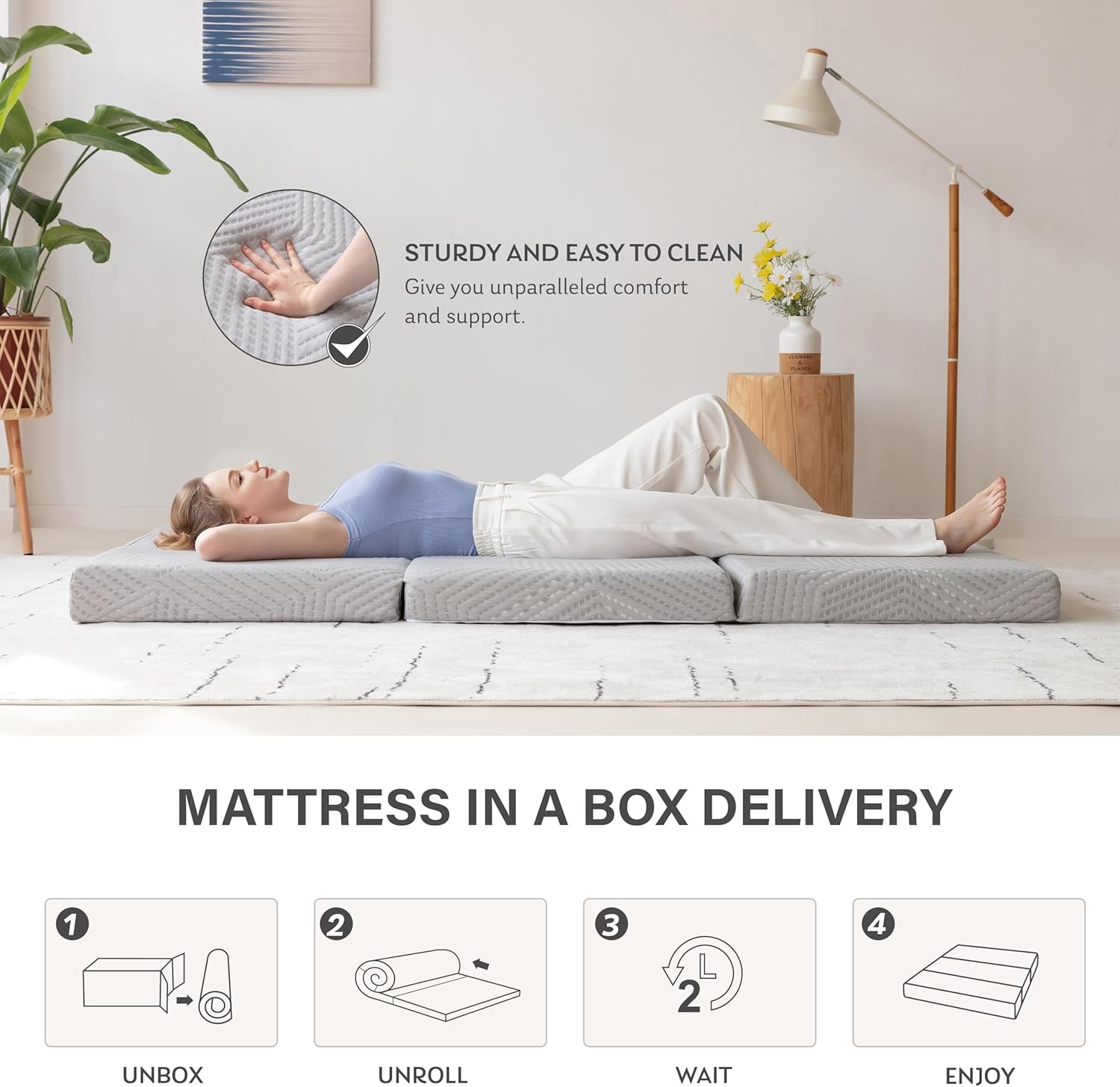 Queen Size Tri-Fold Memory Foam Mattress 80"×60"×4"
