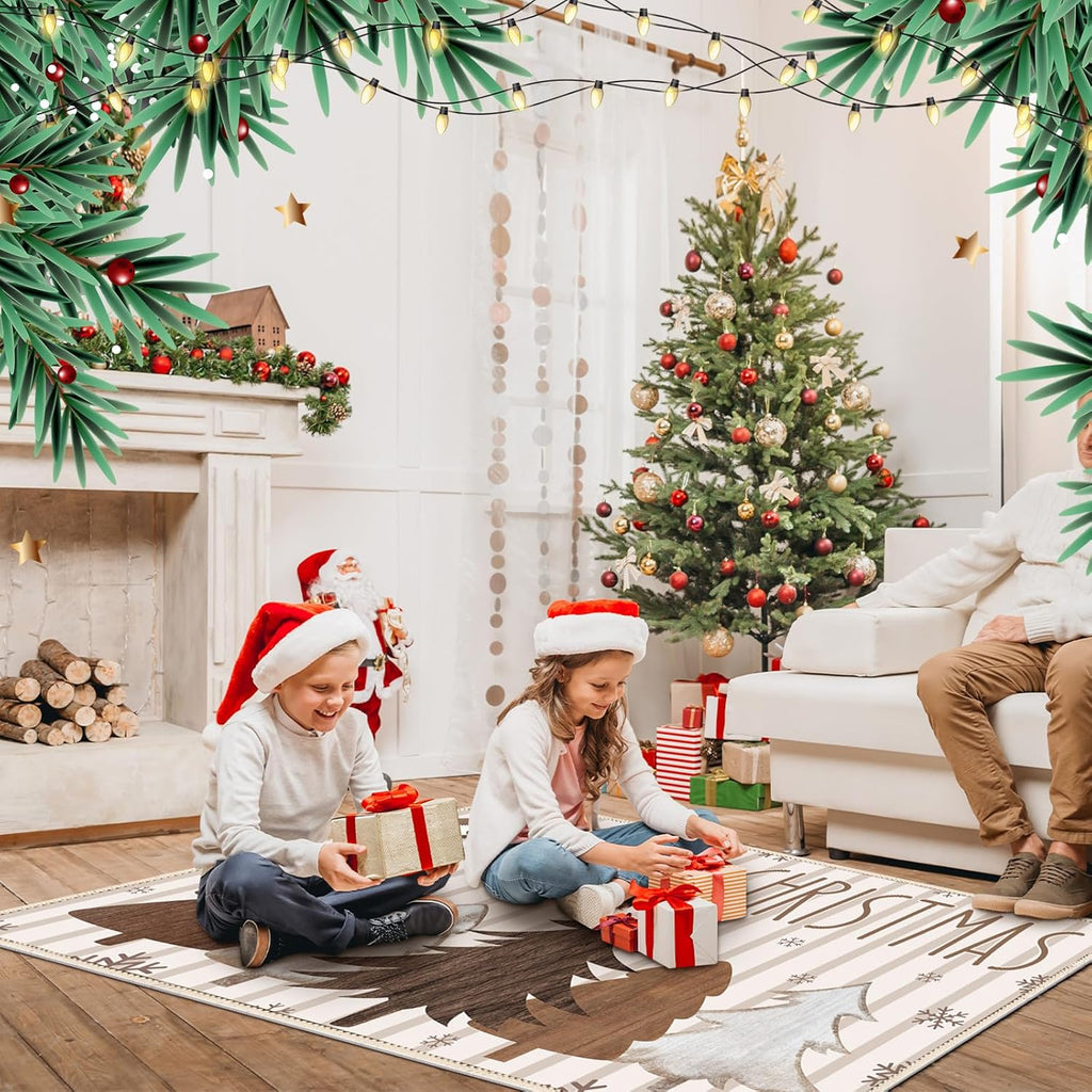 5x7ft Brown Christmas Area Rug