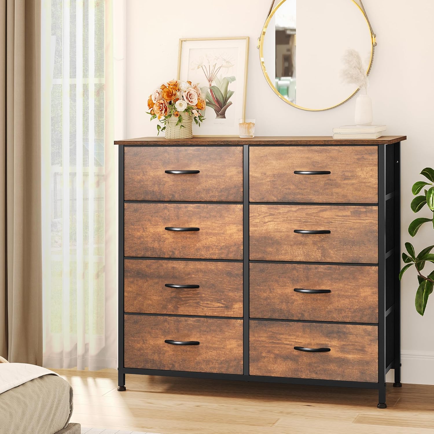 8-Drawer Fabric Dresser with Wooden Top