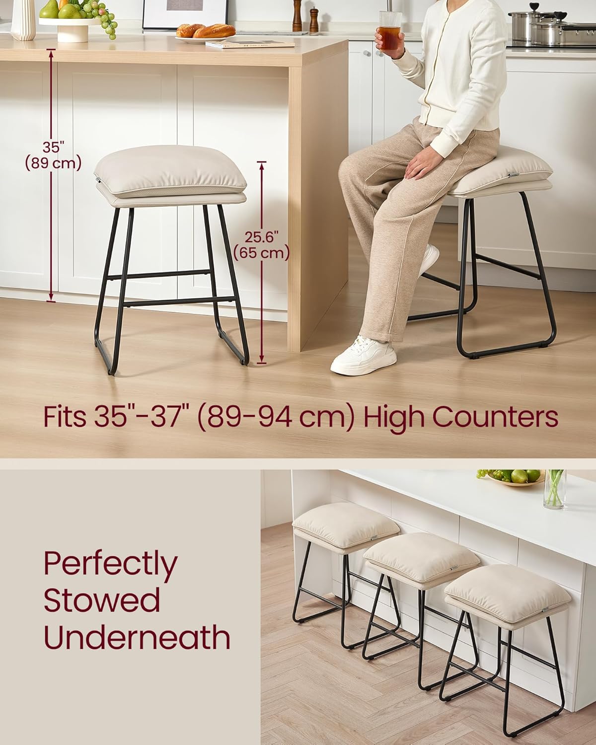 Set of 2 Bar Stools 25.6" Height