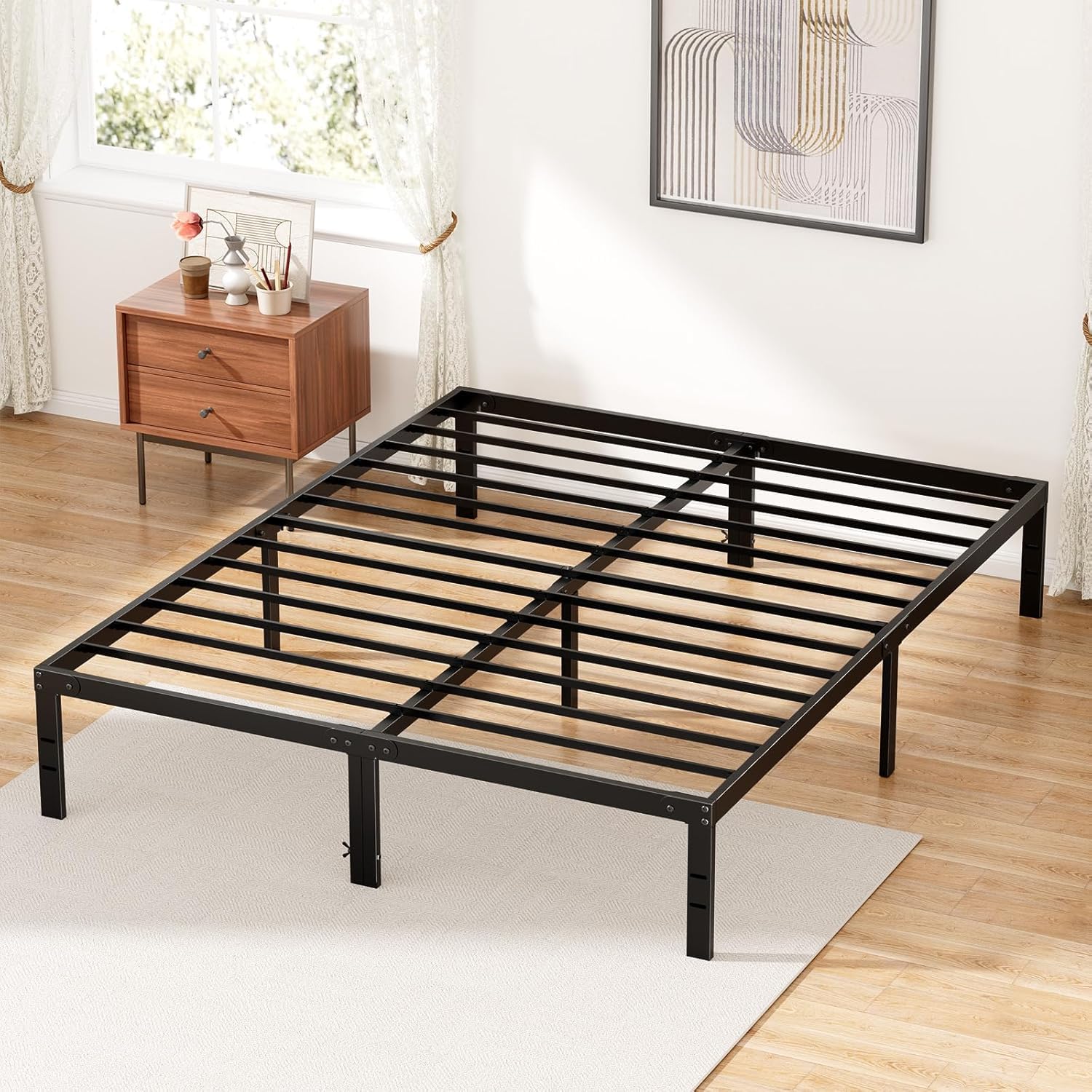 Queen Metal Platform Bed Frame with Storage