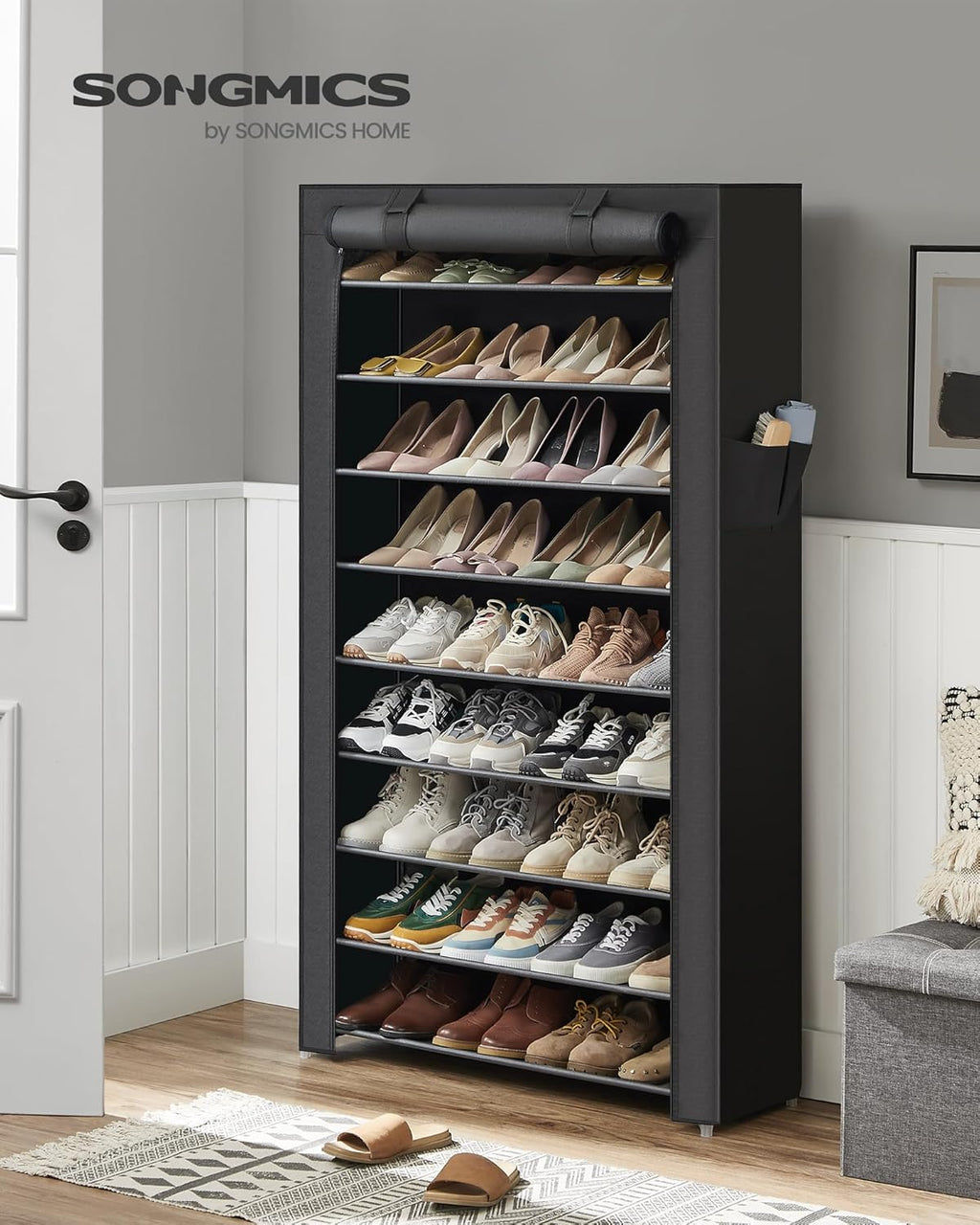 10-Tier Shoe Rack with Dustproof Cover