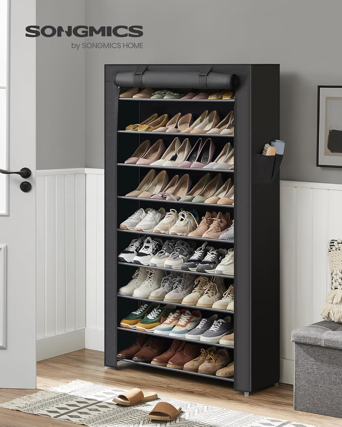 10-Tier Shoe Rack with Dustproof Cover