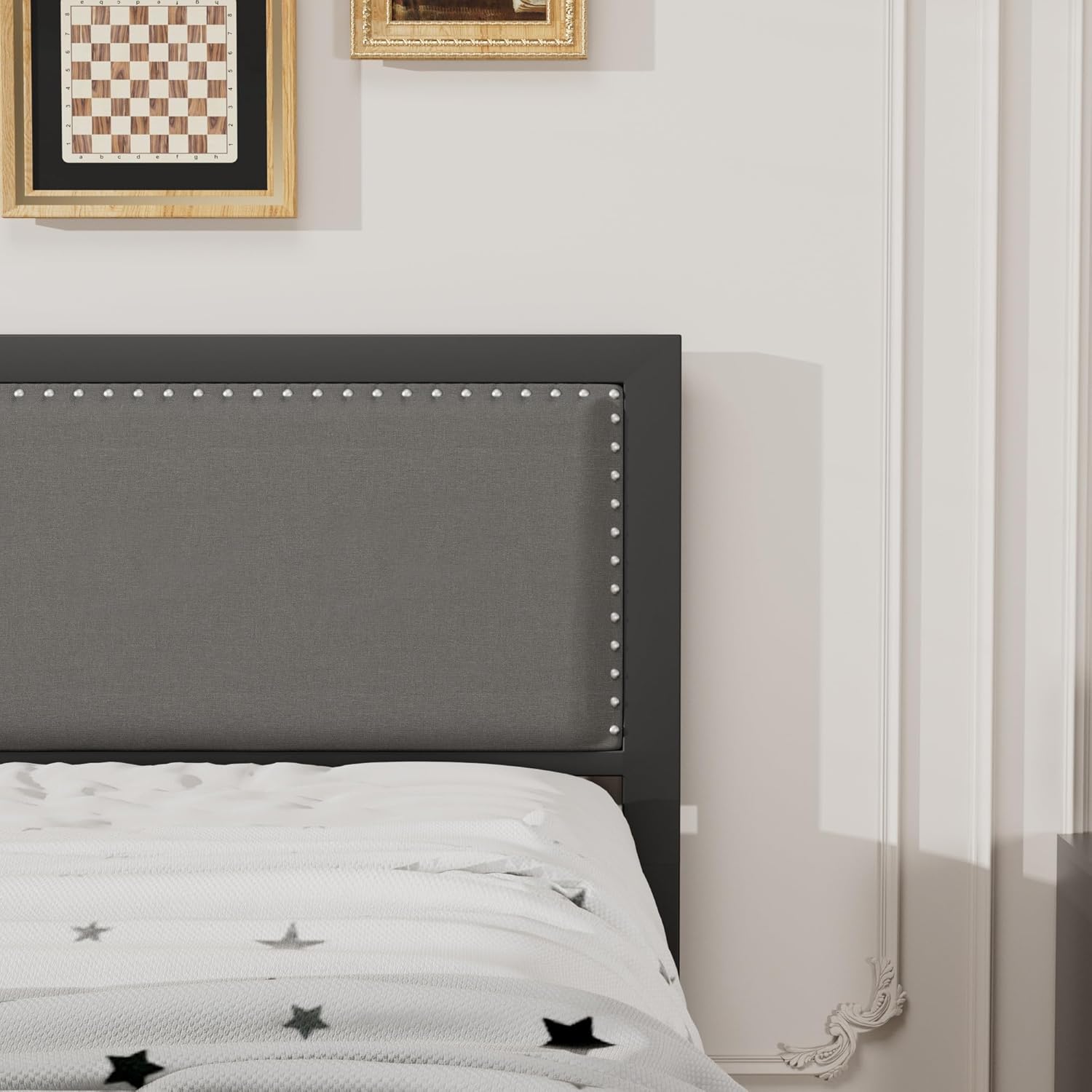 Twin Bed Frame with Upholstered Headboard
