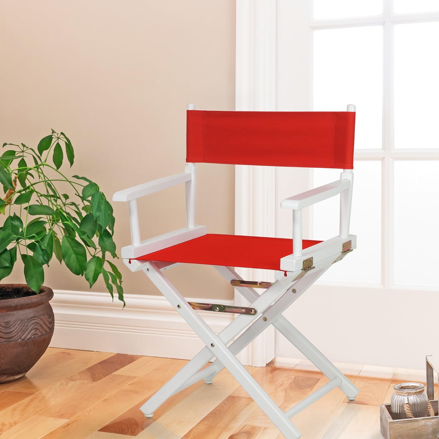 18" Director's Chair with White Frame and Red Canvas