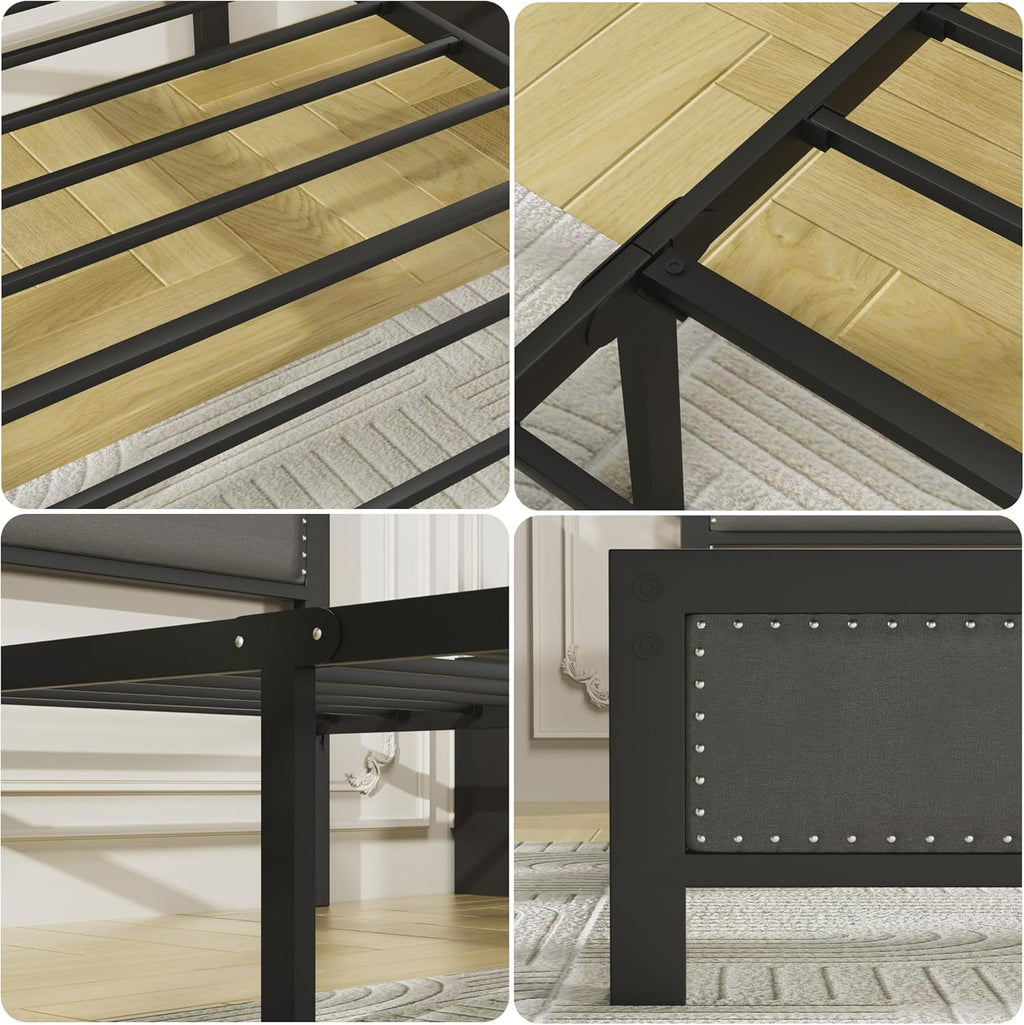Twin Bed Frame with Upholstered Headboard