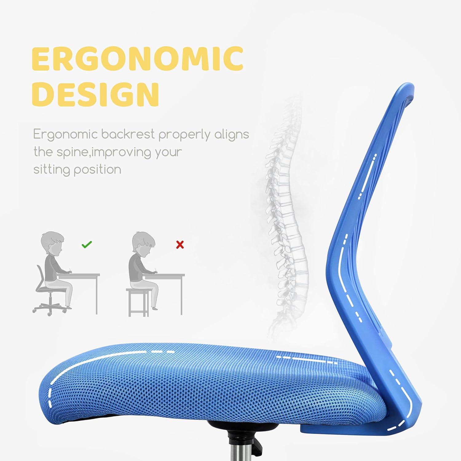 Blue Low-Back Study Chair with Adjustable Height