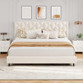GAOMON Beige King Bed Frame with Upholstered Headboard, Heavy-Duty Platform Bed Frame with Strong Wood Slats, No Box Spring Needed,Noise Free,Easy Assembly