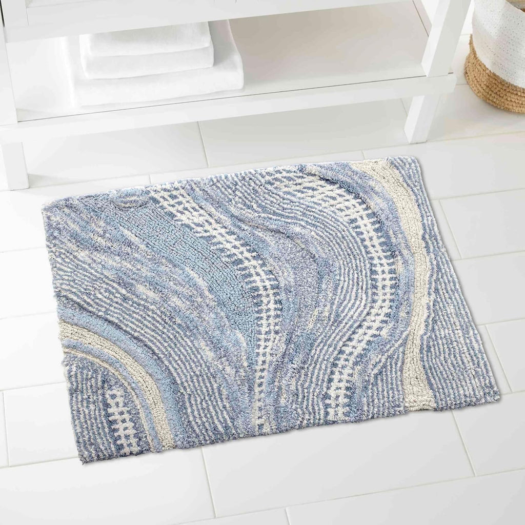 Cotton Bath Rug 20" x 30" Waves Blue