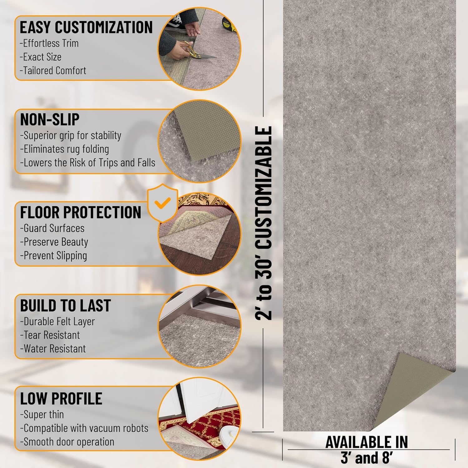 4' x 8' Non-Slip Rug Pad Gripper - Dual Surface