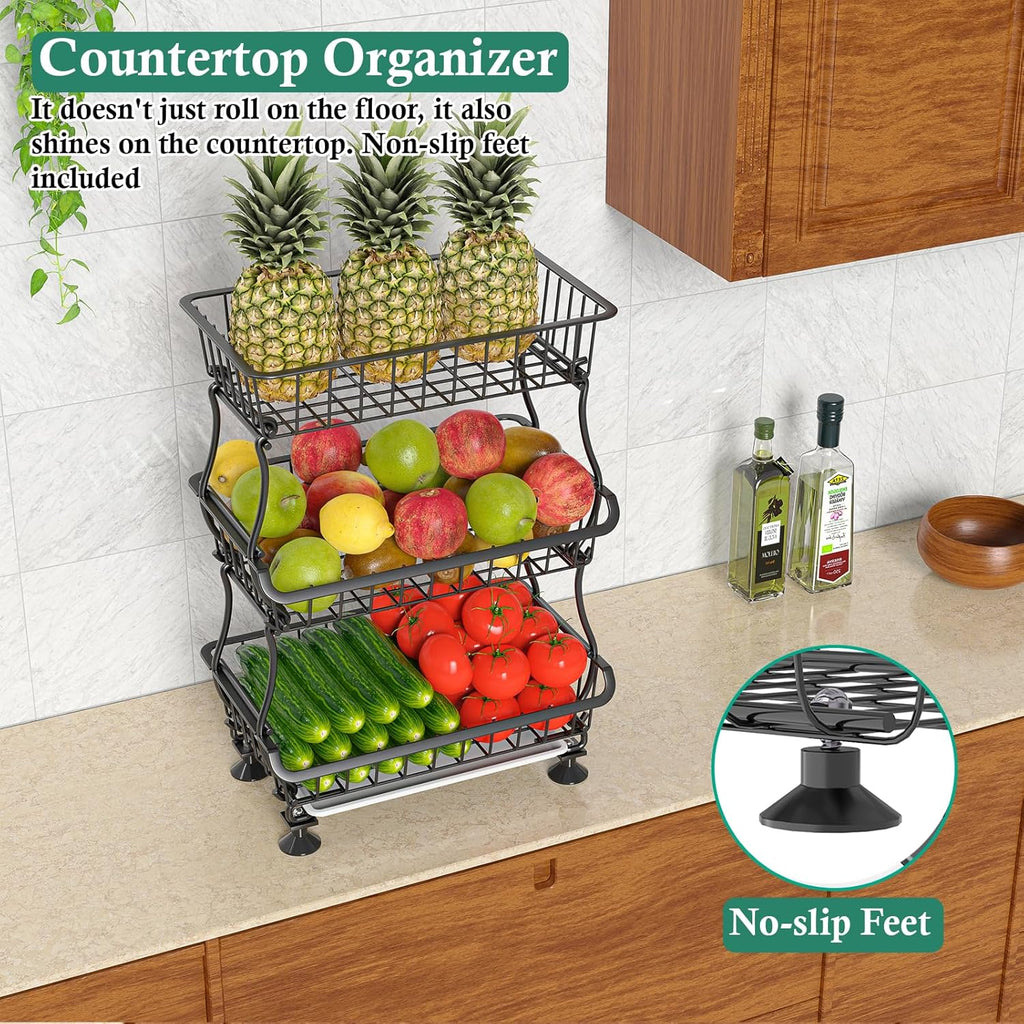 3-Tier Rolling Pantry Organizer Cart with Wheels