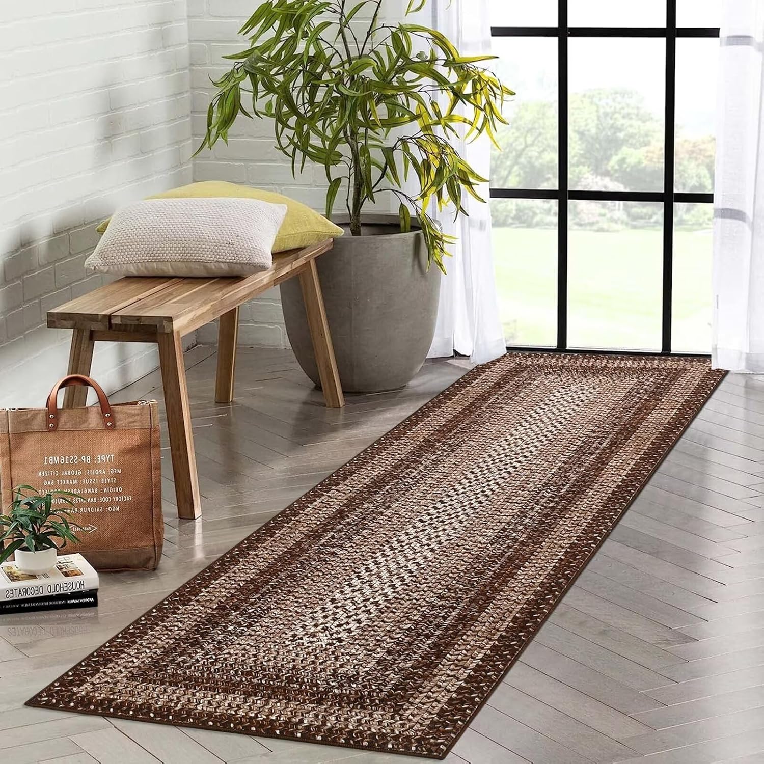 2x6 Braided Print Hallway Runner Rug