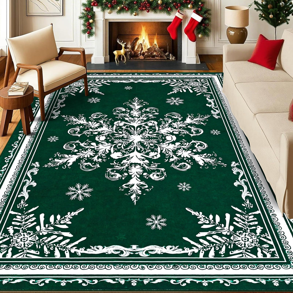 8x10 Christmas Snowflake Area Rug