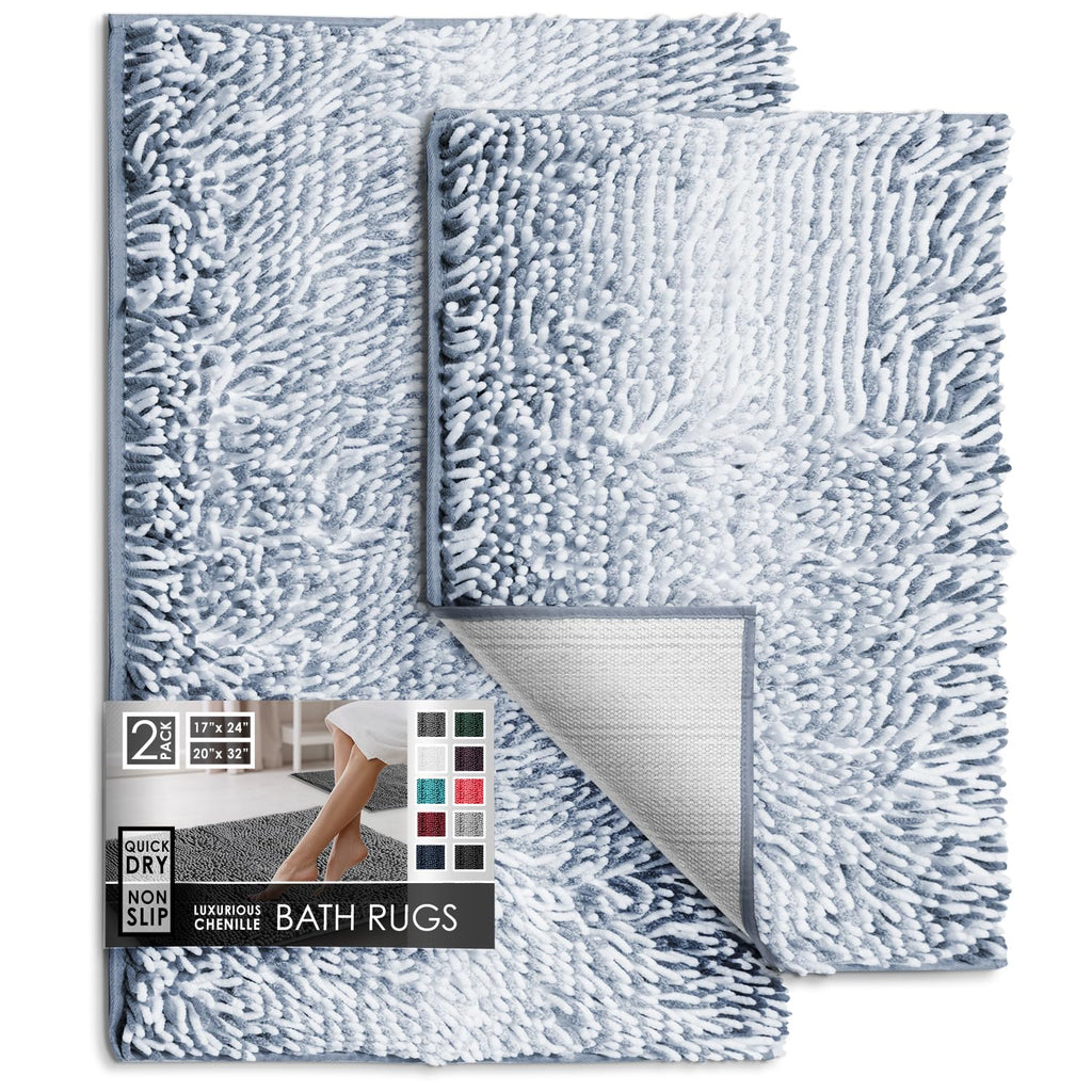 Ombre Blue Bathroom Rugs Set 17"x24" + 20"x32"