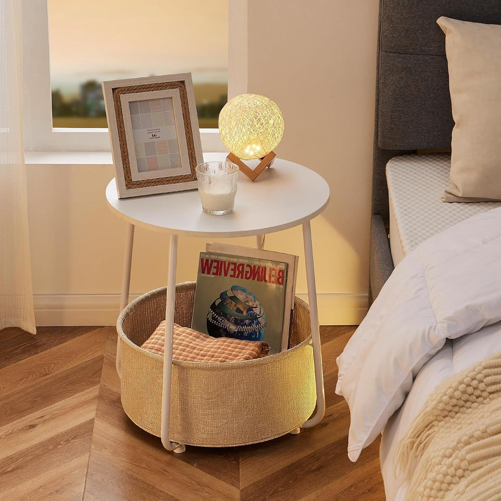 Small Round Side Table with Storage Basket