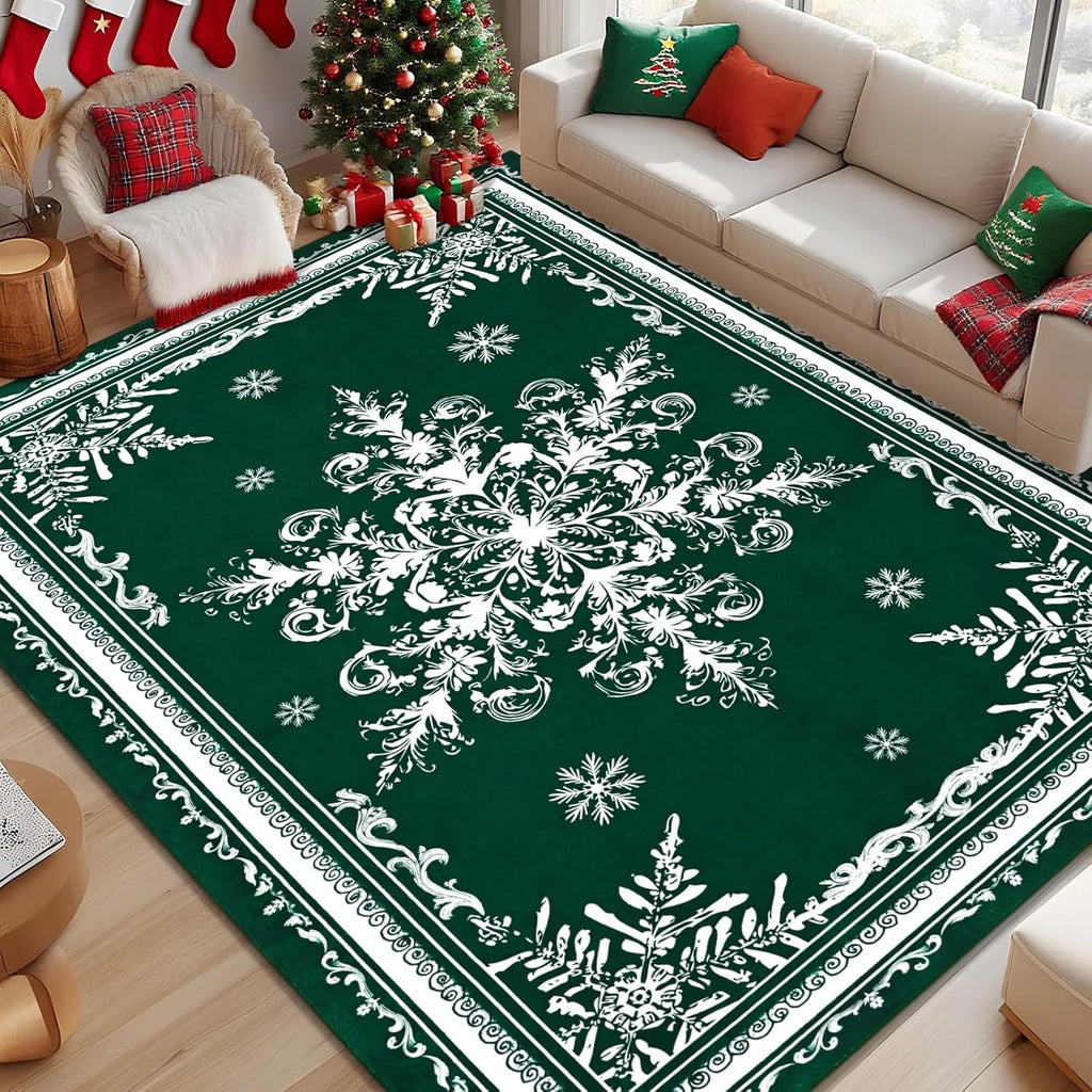 8x10 Christmas Snowflake Area Rug