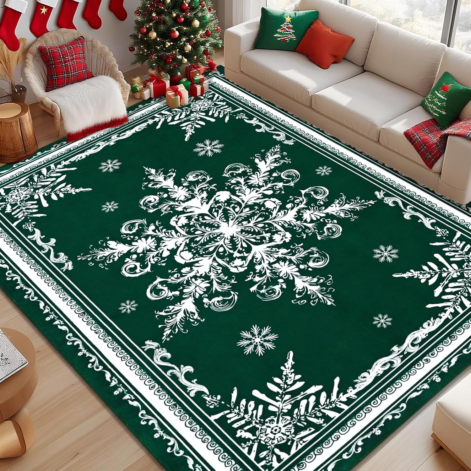 8x10 Christmas Snowflake Area Rug