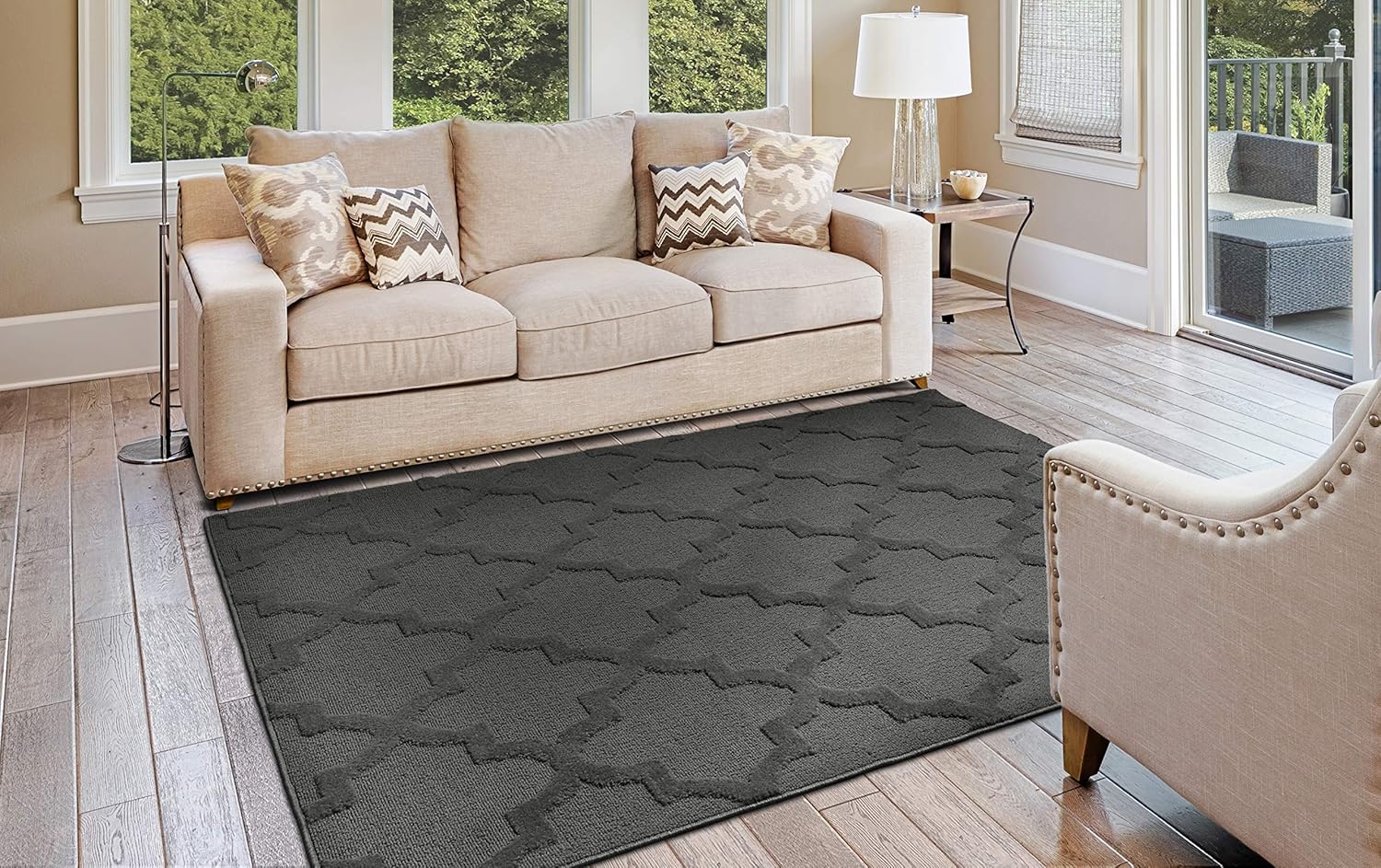 6' x 9' Cinder Gray Cut-Loop Trellis Area Rug