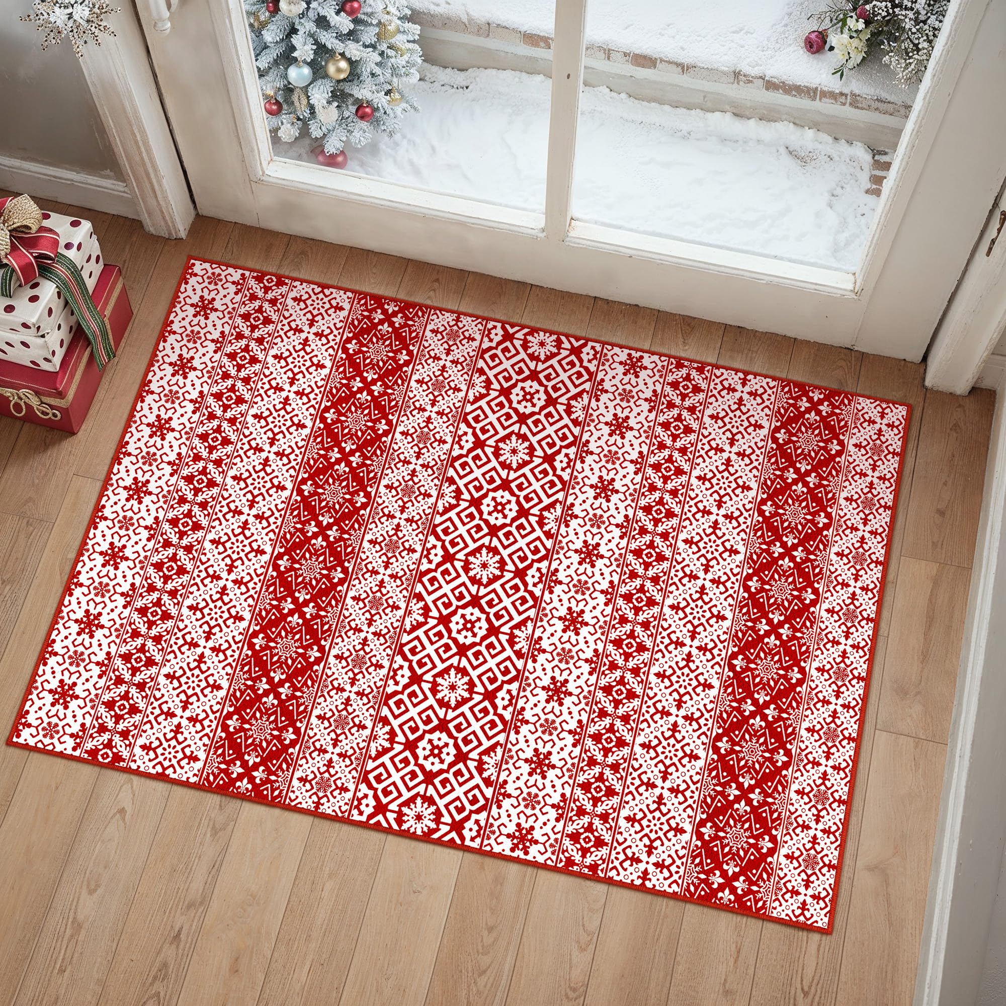 Christmas Area Rug 2'x3' Red Snowflake